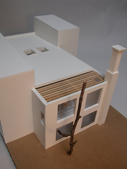 Model view with trellised garden