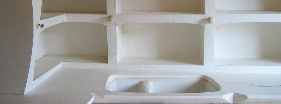 Original plaster kitchen counter and shelving